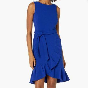 Calvin Klein Women's Sleeveless Dress with Self Belt and Ruffle Skirt Hem SZ 6
